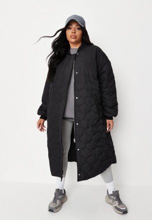 MISSGUIDED plus size black onion quilted longline bomber coat