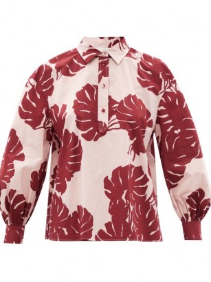 LA DOUBLEJ Poet Monstera-print cotton-poplin shirt | women’s pink and red balloon sleeve leaf print shirts