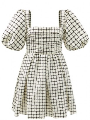 SELF-PORTRAIT Puff-sleeve checked taffeta mini dress / voluminous dresses with pleated bodice and puffed sleeves - flipped
