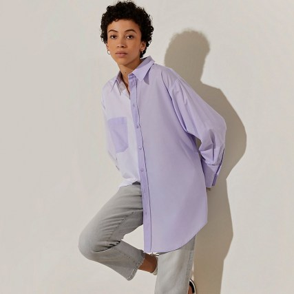 RIVER ISLAND Purple long sleeve mixed stripe shirt ~ women’s longline colour block shirts - flipped