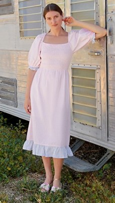 Rahi Alessa Midi Dress Pink/Blue Gingham ~ summer prairie style dresses