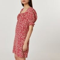 River Island Red short puff sleeve floral mini dress