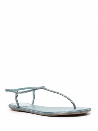 René Caovilla Diana rhinestone T-bar sandals ~ strappy flats ~ luxe flat summer sandal - flipped