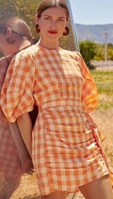 Rhode Pia Dress Clementine Check | orange puff sleeve dresses - flipped