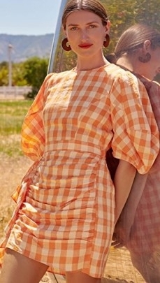 Rhode Pia Dress Clementine Check | orange puff sleeve dresses