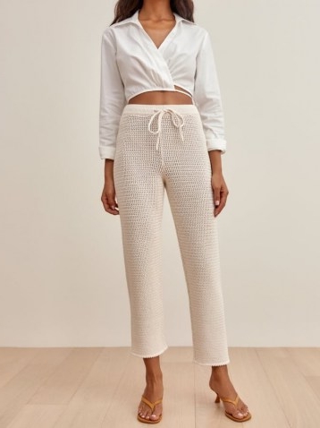 REFORMATION Rosso Open Knit Pant ~ knitted drawstring waist trousers
