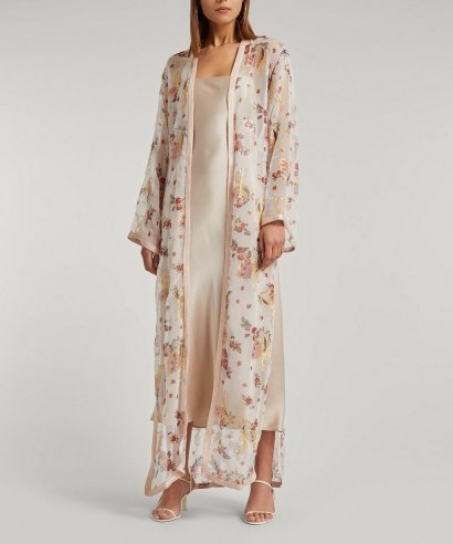 DESIGNER VINTAGE 70’s Couture Organdie Coat / 1970s semi sheer floral maxi coats - flipped