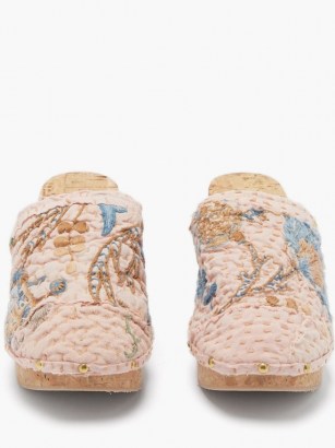 BY WALID 1920s embroidered linen & cork platform mule / pink upcycled floral fabric mules - flipped