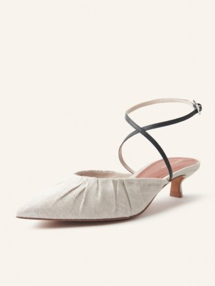 REFORMATION Sabrina Ankle Wrap Kitten Heel Mule / strappy pointed toe mules - flipped