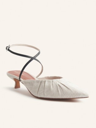 REFORMATION Sabrina Ankle Wrap Kitten Heel Mule / strappy pointed toe mules