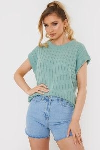 IN THE STYLE SAFFRON BARKER SAGE RIB KNIT SLEEVELESS JUMPER ~ celebrity green ribbed jumpers