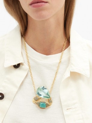 DANIELA VILLEGAS Saga sapphire, chalcedony & aquamarine necklace / chunky turquoise stone pendant necklaces / blue pendants - flipped