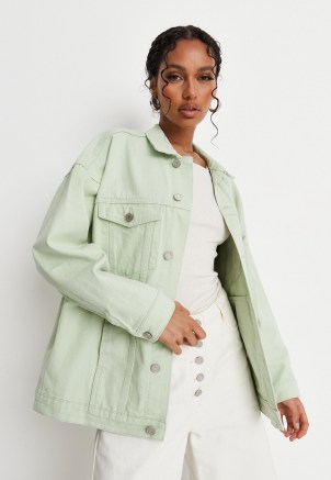 Missguided sage oversized denim jacket | casual light green jackets - flipped