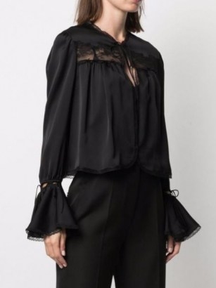 Saint Laurent lace-detail tie-fastening cardigan ~ romantic style cardigans ~ feminine evening jacket - flipped
