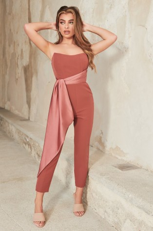LAVISH ALICE satin mix draped bandeau jumpsuit in dusty rose ~ pink strapless going out jumpsuits ~ evening glamour - flipped
