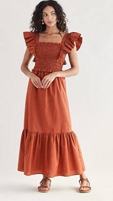 Sea Gladys Hand Smocking Short Sleeve Dress Rust ~ orange brown tiered hem dresses