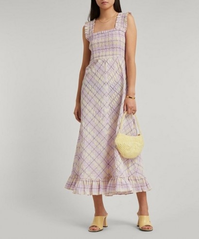 GANNI Seersucker Check Smocked Dress / square neck fuffled dresses / vintage inspired summer fashion - flipped