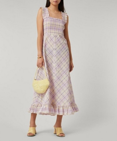 GANNI Seersucker Check Smocked Dress / square neck fuffled dresses / vintage inspired summer fashion