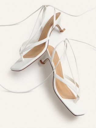 REFORMATION Selene Lace Up Kitten Heel Sandal / strappy white leather thonged sandals - flipped