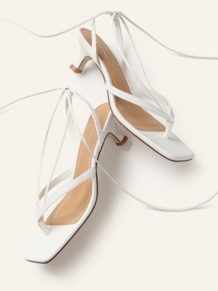 REFORMATION Selene Lace Up Kitten Heel Sandal / strappy white leather thonged sandals