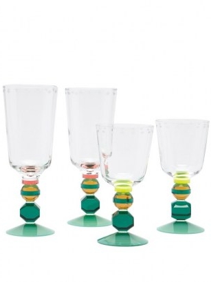 REFLECTIONS COPENHAGEN Set of four Mayfair crystal glasses ~ vintage style glassware ~ coloured glass