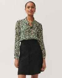 JIGSAW SHADOW DITSY CRINKLE TOP ~ green floral ruffle trim blouses