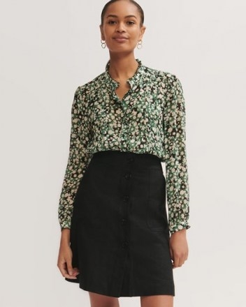 JIGSAW SHADOW DITSY CRINKLE TOP ~ green floral ruffle trim blouses - flipped