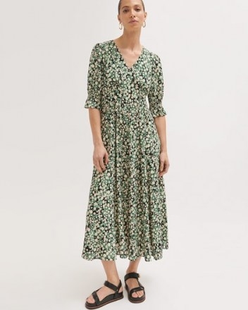 JIGSAW SHADOW DITSY TEA DRESS ~ green floral print dresses - flipped