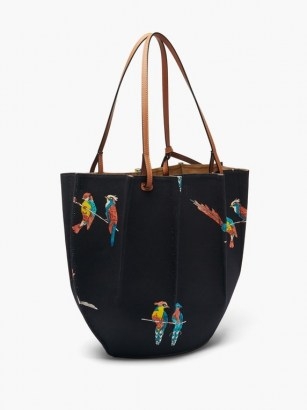 LOEWE PAULA’S IBIZA Shell parrot-print canvas tote bag / summer bags printed with parrots / bird prints - flipped