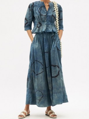 MIMI PROBER Shibori-dyed organic-cotton voile maxi skirt / long floaty flared-hem summer skirts - flipped