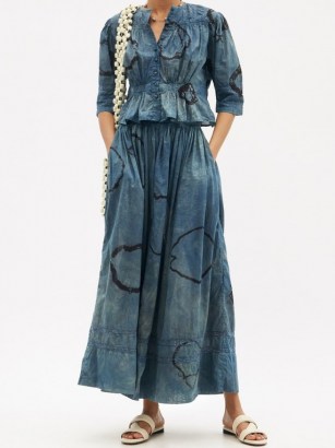MIMI PROBER Shibori-dyed organic-cotton voile maxi skirt / long floaty flared-hem summer skirts