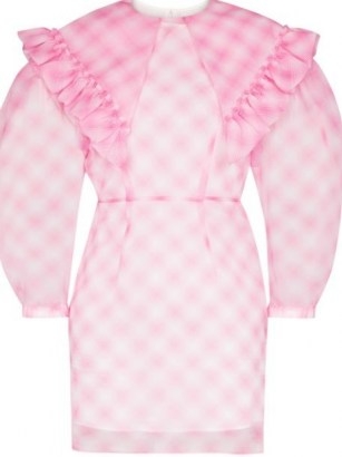 SHUSHU/TONG sheer puff-sleeves gingham mini dress – pink balloon sleeve dresses – checks and ruffles - flipped