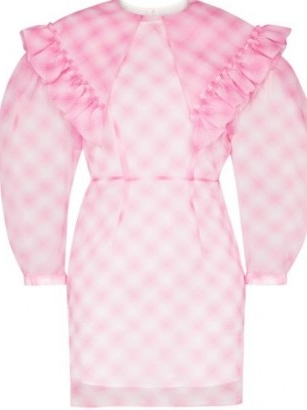 SHUSHU/TONG sheer puff-sleeves gingham mini dress – pink balloon sleeve dresses – checks and ruffles