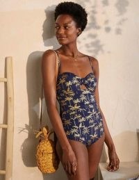 BODEN Sifnos Swimsuit / navy blue palm print swimsuits / cut out swimwear