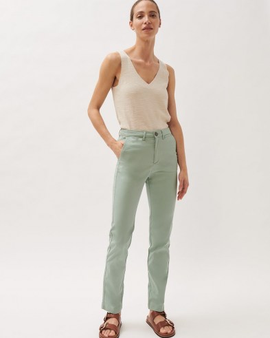 JIGSAW SLIM LEG COTTON CHINO TROUSER PISTACHIO / casual green trousers - flipped