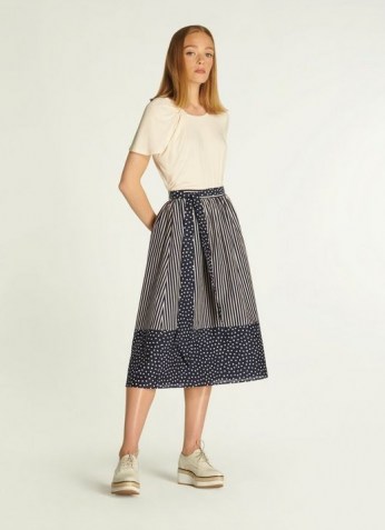 L.K. Bennett SMITH CREAM COTTON SILK SKIRT | mixed print tie waist summer skirts - flipped