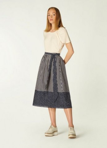 L.K. Bennett SMITH CREAM COTTON SILK SKIRT | mixed print tie waist summer skirts