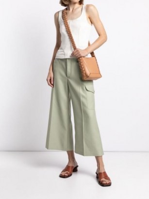 Stella McCartney high-waisted wide-leg cropped trousers sage green - flipped