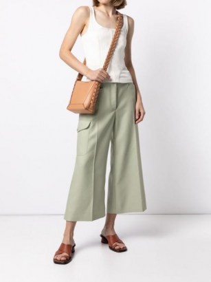 Stella McCartney high-waisted wide-leg cropped trousers sage green