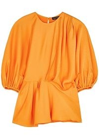 STINE GOYA Cora orange satin blouse ~ bright balloon sleeve asymmetric blouses