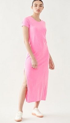 SUNDRY Short Sleeve Maxi Dress Pigment Neon Pink - flipped