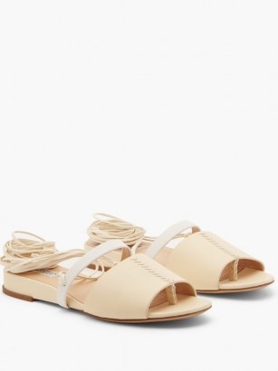 GABRIELA HEARST Tara beige wraparound leather sandals | low wedge heel summer shoes - flipped