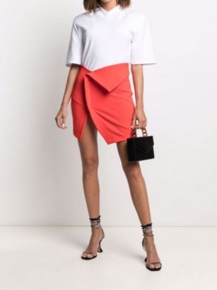 The Attico fold-detail skirt in lobster orange ~ chic contemporary asymmetric foldover skirts - flipped