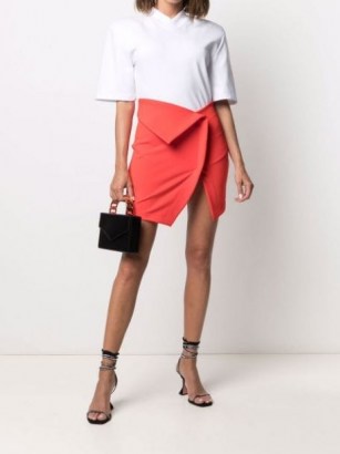 The Attico fold-detail skirt in lobster orange ~ chic contemporary asymmetric foldover skirts