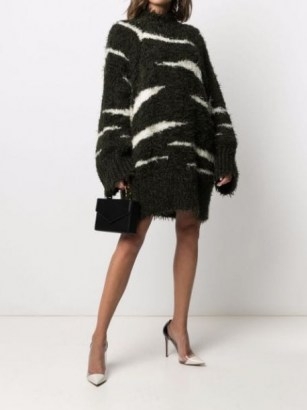 The Attico zebra-stripe jumper dress ~ slouchy animal sweater dresses ~ monochrome knitwear - flipped