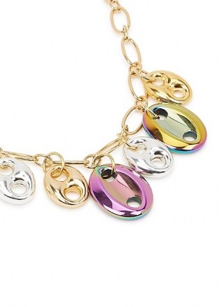 TIMELESS PEARLY 24kt gold-plated coffe bean necklace / chain necklaces with iridescent charms - flipped