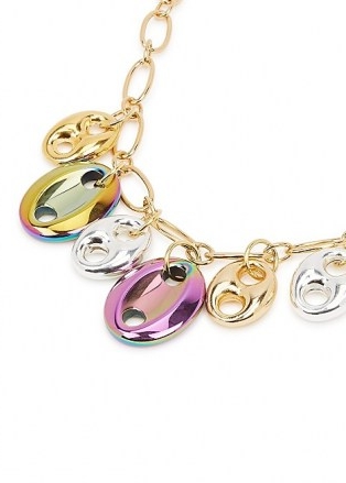 TIMELESS PEARLY 24kt gold-plated coffe bean necklace / chain necklaces with iridescent charms