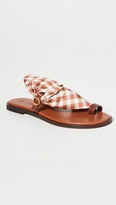 Tory Burch Selby Scarf Sandals Gingham/Burnt Cuoio / checked fabric flats