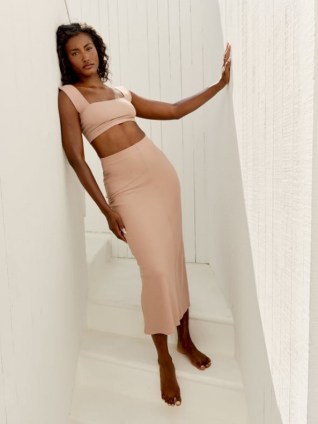 Reformation Tuli Two Piece Sand | crop top and skirt co-ord