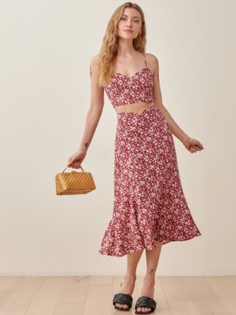 REFORMATION Ursula Two Piece in Flower Girl / red floral skirt and cami set / strappy summer co ord